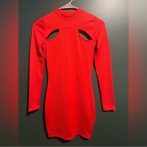 H&M Bright Red Ribbed Cutout Dress